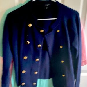 Talbots Navy Cardigan with Gold Accents